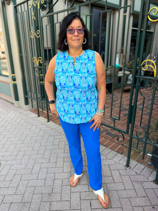 Lulu B Coastal Fish UPF 50+ Sleeveless Keyhole Top