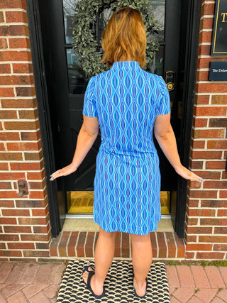 lulu b short sleeve dress Lulu B Bright Periwinkle Flower Short Sleeve Quarter Zip Dress
