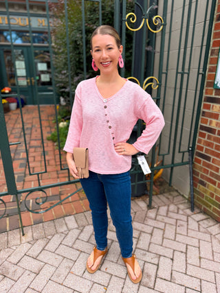 Lulu B Seaglass Pink Mini Button Sweater