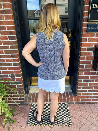 Beachtime by Lulu B Little Ruffle Neck Sleeveless Top Black Abstract