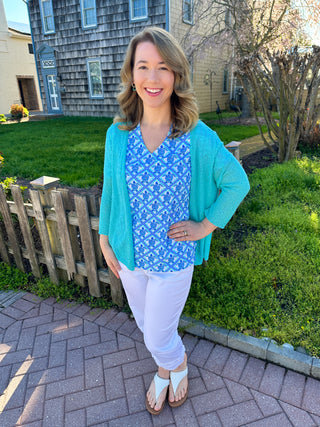 Lulu B Turtle Lattice Short Sleeve V-neck Top