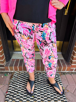 Lulu B Tropical Hot Pink Capris