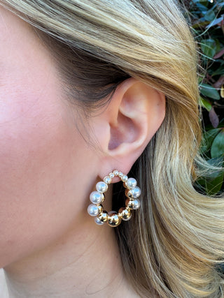 Gold Pearl Bubble Hoop Earrings