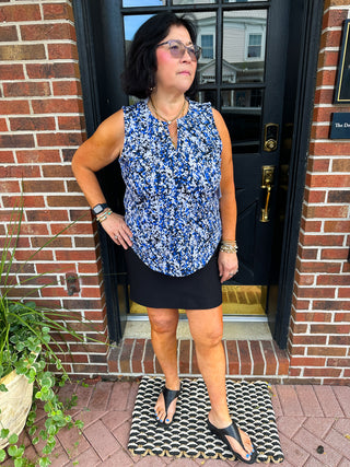 Lulu B Navy and Sand Vine Sleeveless Keyhole Top