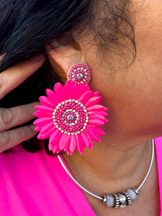 Pink Flower Earrings