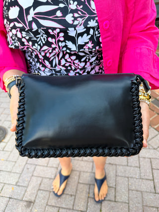 Judith Vegan Whipstitch Shoulder Bag - Black