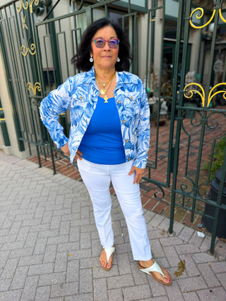 Blue Paradise Printed Linen Blend Jacket