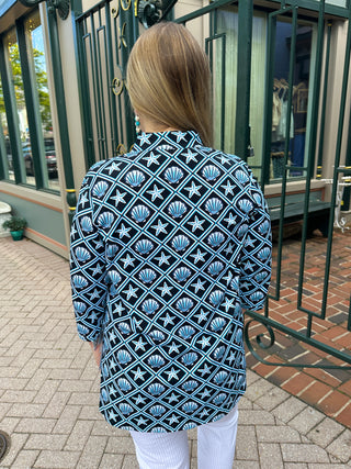 Lulu B Black and Turquoise Shells Button Tunic