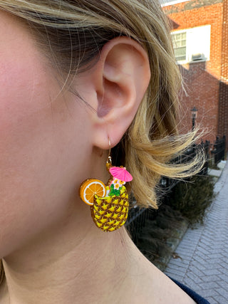 Gold Sparkle Pineapple Drink Earrings