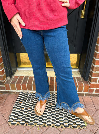 Everstretch Flare Crop with Scalloped Bottom Fringe