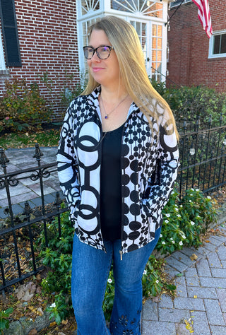 Tango Mango Black and White Circles Zip Jacket