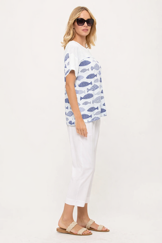 Cotton Lani Short Sleeve Relaxed Cotton T-shirt White Fish
