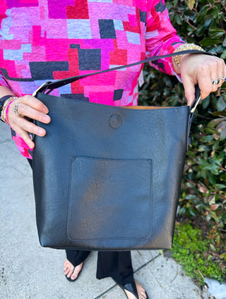Classic Black Hobo Handbag with Black Handle