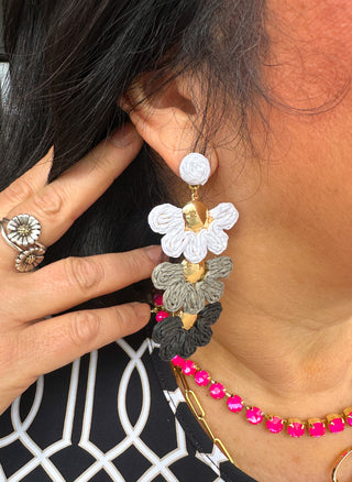 Tiered Neutral Flower Earrings