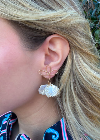 Gold Mother of Pearl Flower Earrings