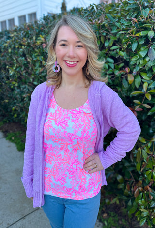 Lulu B Heathered Lilac Hooded Chenille Zip Jacket