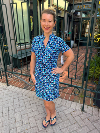 Lulu B Blue Maze Short Sleeve Dress