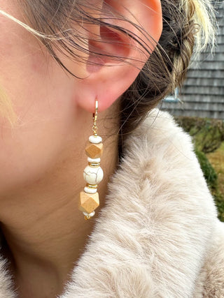 Cream and Wood Dangle Earrings