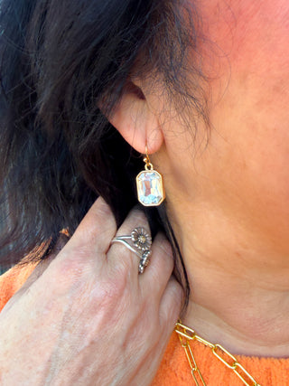 Gold and Clear Crystal Rectangle Earrings
