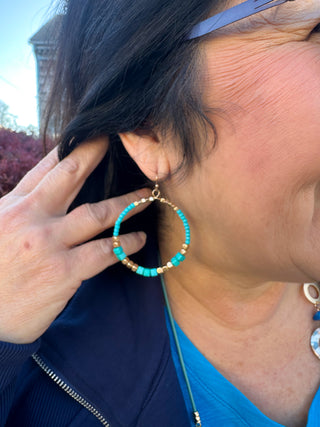 Turquoise Multi Beaded Hoop Earrings