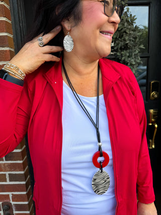 Red and Zebra Necklace and Earring Set