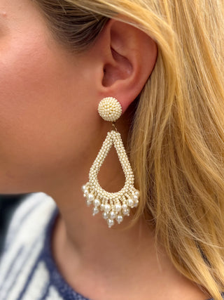 Ivory Fringe Beaded Earrings