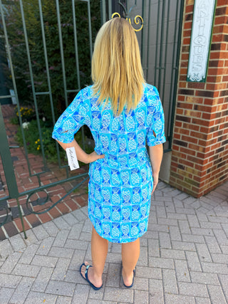 Lulu B Coastal Fish Collar Button Down Dress