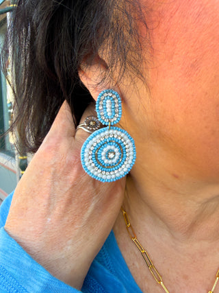 Beaded Pastel Blue Circle Earrings