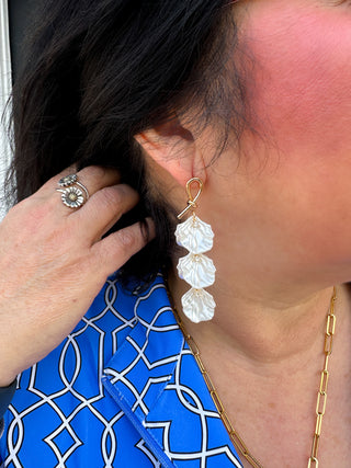 Gold and Pearl Shell Dangle Earrings