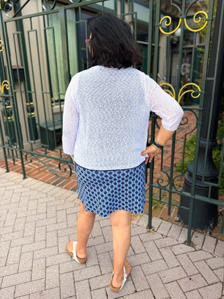 Lulu B Periwinkle and Navy Geometric Link UPF 50+ Zip Skort