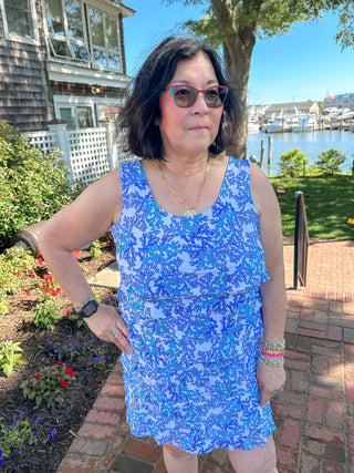 Lulu B Cha Cha White and Blue Coral Tank