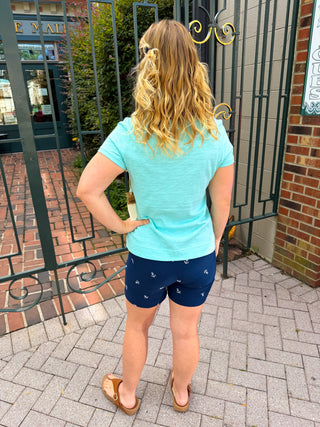 Bangladine by Lulu B Embroidered Anchor Navy Pull-On Shorts with Side Vents