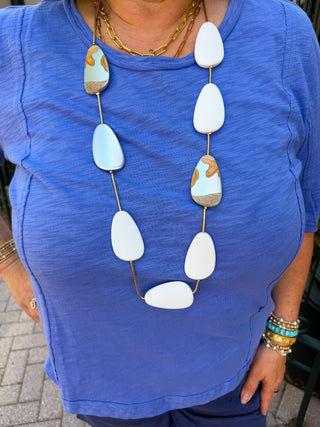 Gold and White Necklace and Earring Set