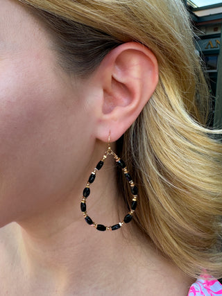 Black Beaded Teardrop Earrings