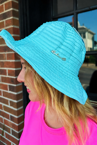 Lulu B Clear Turquoise Ribbon Fabric Sun Hat