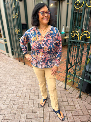 Charlie B Reversible Floral V-Neck Sweater