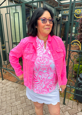 Lulu B Pink Hibiscus Sleeveless Keyhole Top