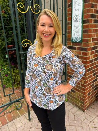 Lulu B Ruffle Neck Rustic Bloom Top