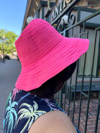 Lulu B Bright Hot Pink Ribbon Fabric Sun Hat