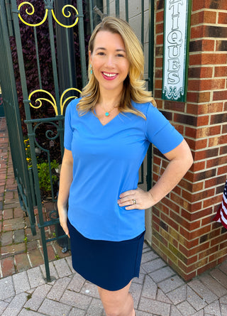 Lulu B Bright Periwinkle Short Sleeve V-neck Top