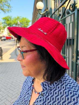Lulu B Crimson Ribbon Fabric Sun Hat