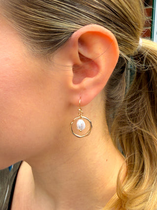 Gold and Pearl Circle Earrings
