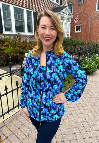 Beachtime by Lulu B Navy Multi Palm Full Zip Jacket