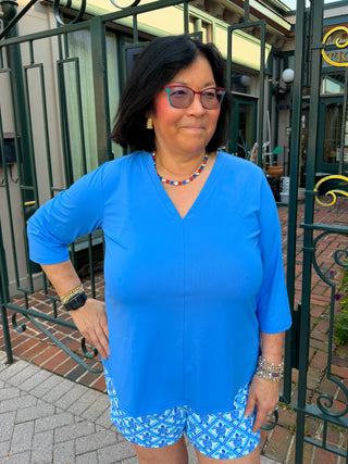 Lulu B Bright Periwinkle V-Neck 3/4 Sleeve Top