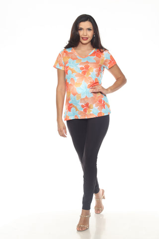 Tango Mango Coral Sunset V-Neck T-Shirt