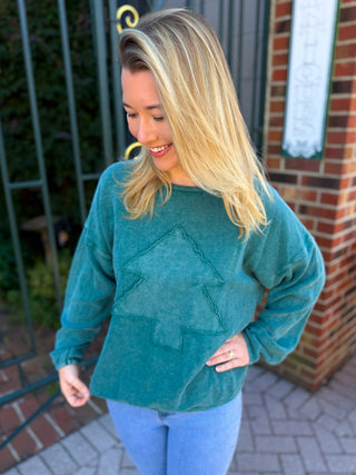 Cotton Lani Mineral Green Christmas Tree Sweatshirt