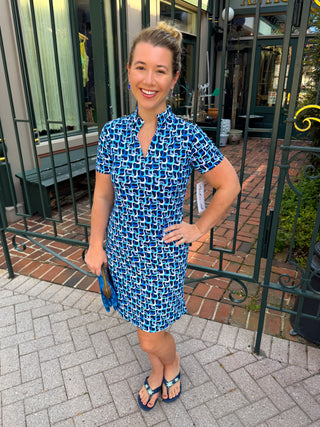Lulu B Blue Maze Short Sleeve Dress