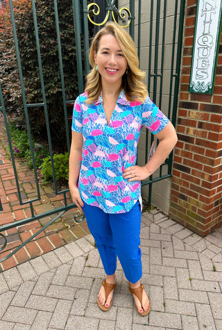 Lulu B Jellyfish Short Sleeve Collar Top