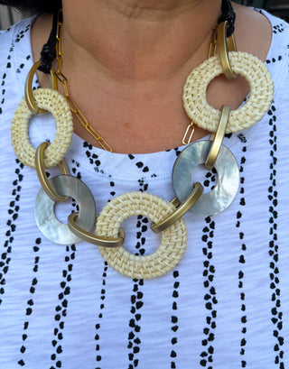 Abalone and Natural Woven Necklace and Earring Set