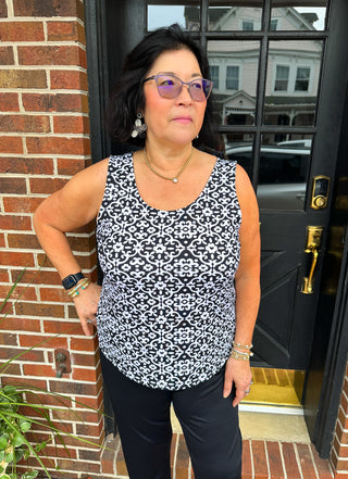 Lulu B Black and White Trellis Basic Tank